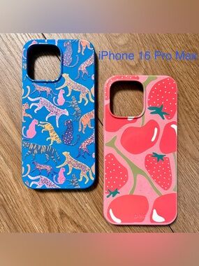 Pela Case - iPhone 16 Pro Max, Electric Blue Jungle Cat and Pink Cherry Berry